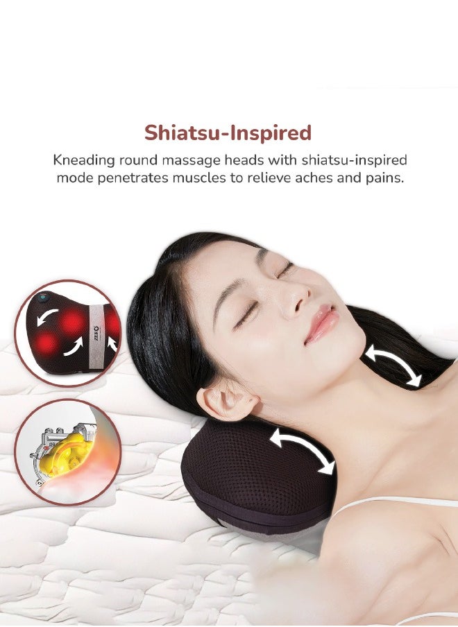 ZERO HEALTHCARE Mellow Shiatsu Massage Pillow with Heat Therapy for Neck, Back, and Shoulder Pain Relief, Electric for Relax Muscles Fatigue