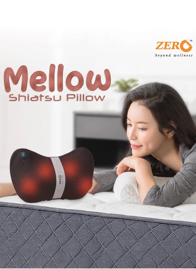 ZERO HEALTHCARE Mellow Shiatsu Massage Pillow with Heat Therapy for Neck, Back, and Shoulder Pain Relief, Electric for Relax Muscles Fatigue