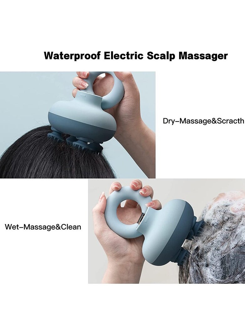 Premium Electric Head & Scalp Kneading Massager – Waterproof Soft Silicone, 4 Massage Heads, 84 Tentacles for Deep Relaxation & Brain Fatigue Relief | Multi-Purpose for Scalp & Full-Body Stress Relief (Blue)