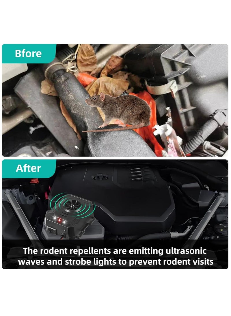 2-Pack Upgraded Ultrasonic Rodent Repellent with Strobe Light for Cars, Trucks, and RVs - Effective Protection Against Mice, Rats, and Squirrels for Your Vehicle's Engine.