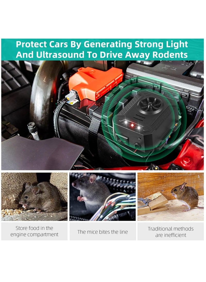 2-Pack Upgraded Ultrasonic Rodent Repellent with Strobe Light for Cars, Trucks, and RVs - Effective Protection Against Mice, Rats, and Squirrels for Your Vehicle's Engine.