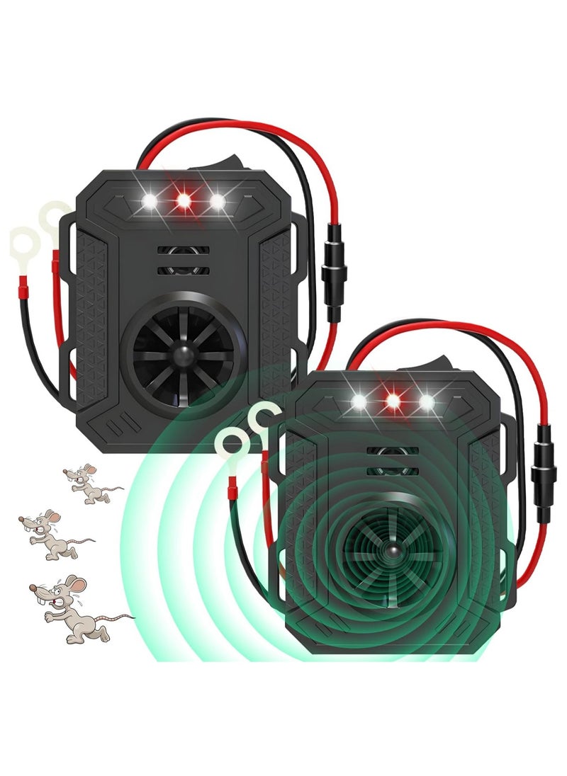 2-Pack Upgraded Ultrasonic Rodent Repellent with Strobe Light for Cars, Trucks, and RVs - Effective Protection Against Mice, Rats, and Squirrels for Your Vehicle's Engine.