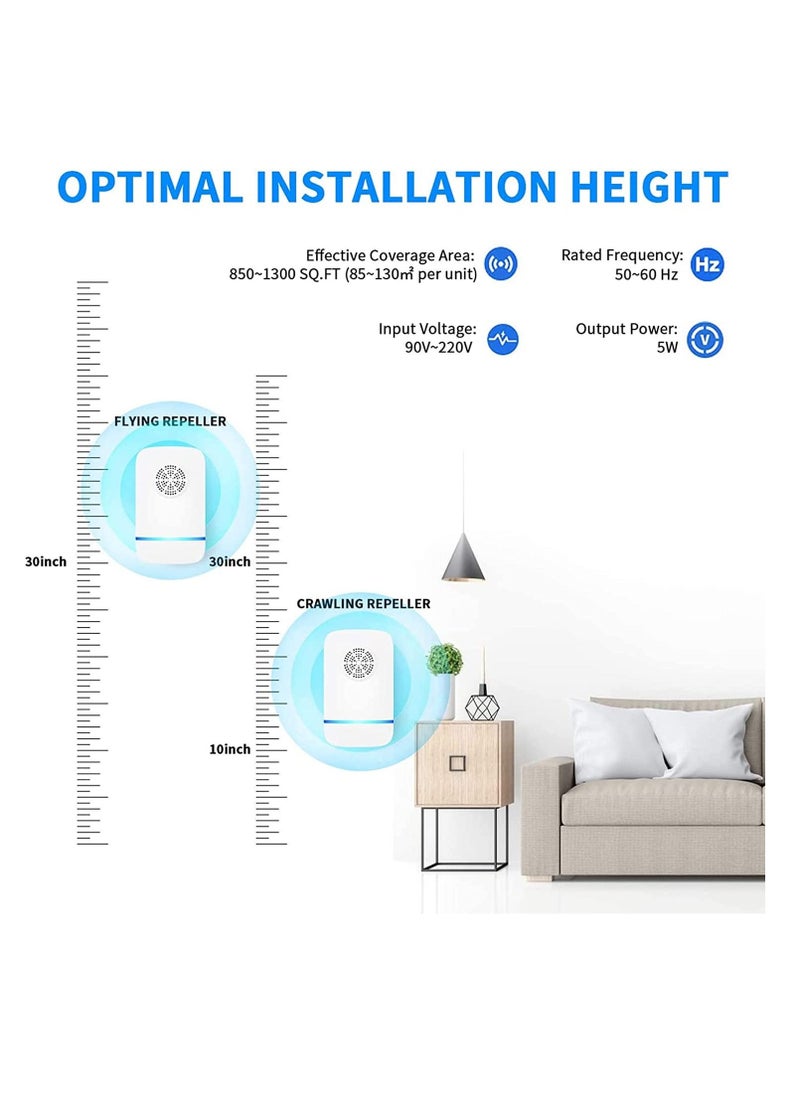 6 Packs Ultrasonic Pest Repeller, Electronic Pest Repellent Plug in Indoor Pest Control for Insect, Roach, Mice, Spider, Bug, Mosquito Repellent for House, Garage, Warehouse, Office, Hotel