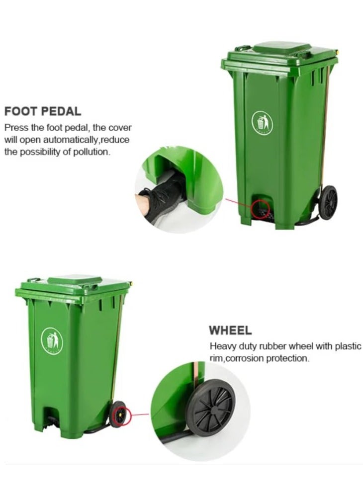 Heavy Duty Plastic Garbage Bin 120 Litre with Wheel and Pedal -Kitchen and Outdoor Recycle Trash Can, Large Industrial Waste Bin (Black)