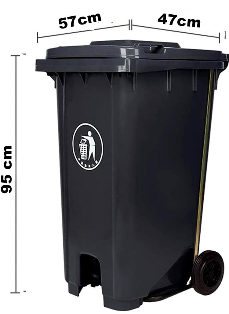 Heavy Duty Plastic Garbage Bin 120 Litre with Wheel and Pedal -Kitchen and Outdoor Recycle Trash Can, Large Industrial Waste Bin (Black)