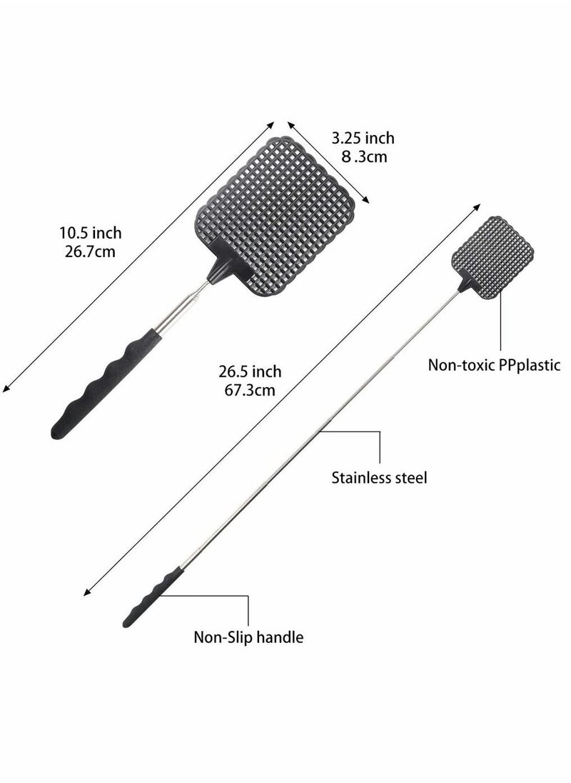 Retractable Fly Swatters, Extendable Fly Swatter, Telescopic Strong Plastic Flexible Manual Fly Swatter, Pest Control, Heavy Duty Durable Handles, Light Weight, Black, 5 Pack