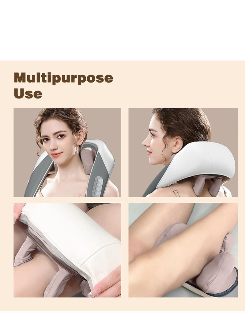 Shiatsu Neck and Shoulder Massager with Heat for Pain Relief Deep Tissue, Massage at home for Muscle Relaxation (Grey/White)