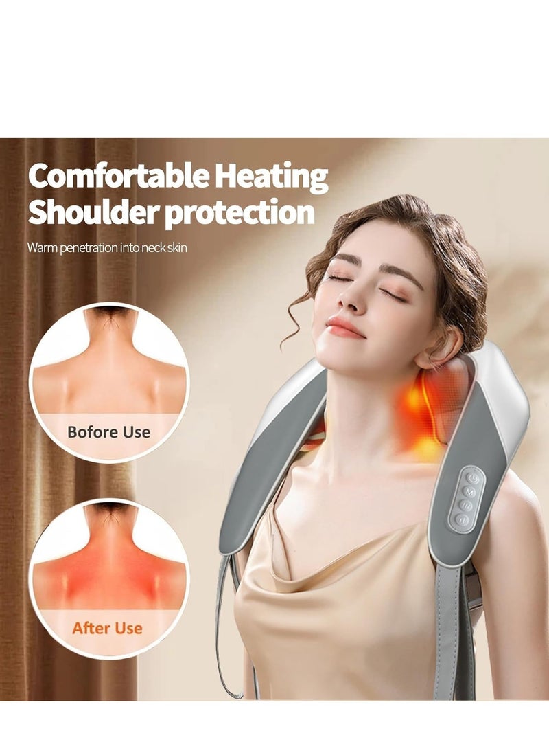 Shiatsu Neck and Shoulder Massager with Heat for Pain Relief Deep Tissue, Massage at home for Muscle Relaxation (Grey/White)