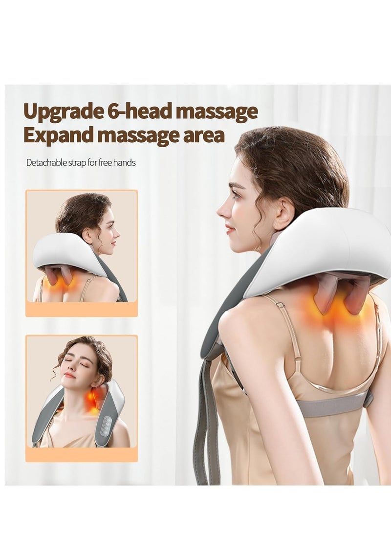 Shiatsu Neck and Shoulder Massager with Heat for Pain Relief Deep Tissue, Massage at home for Muscle Relaxation (Grey/White)