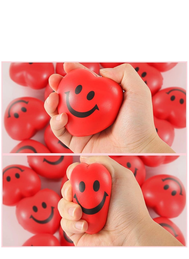 Red Heart Stress Balls, 15 PCS Valentine's Day Foam Heart Shaped Smile Balls Stress Relief Toys Face Squeeze Balls for Kids and Adults Party Favors Gifts Finger Exercise