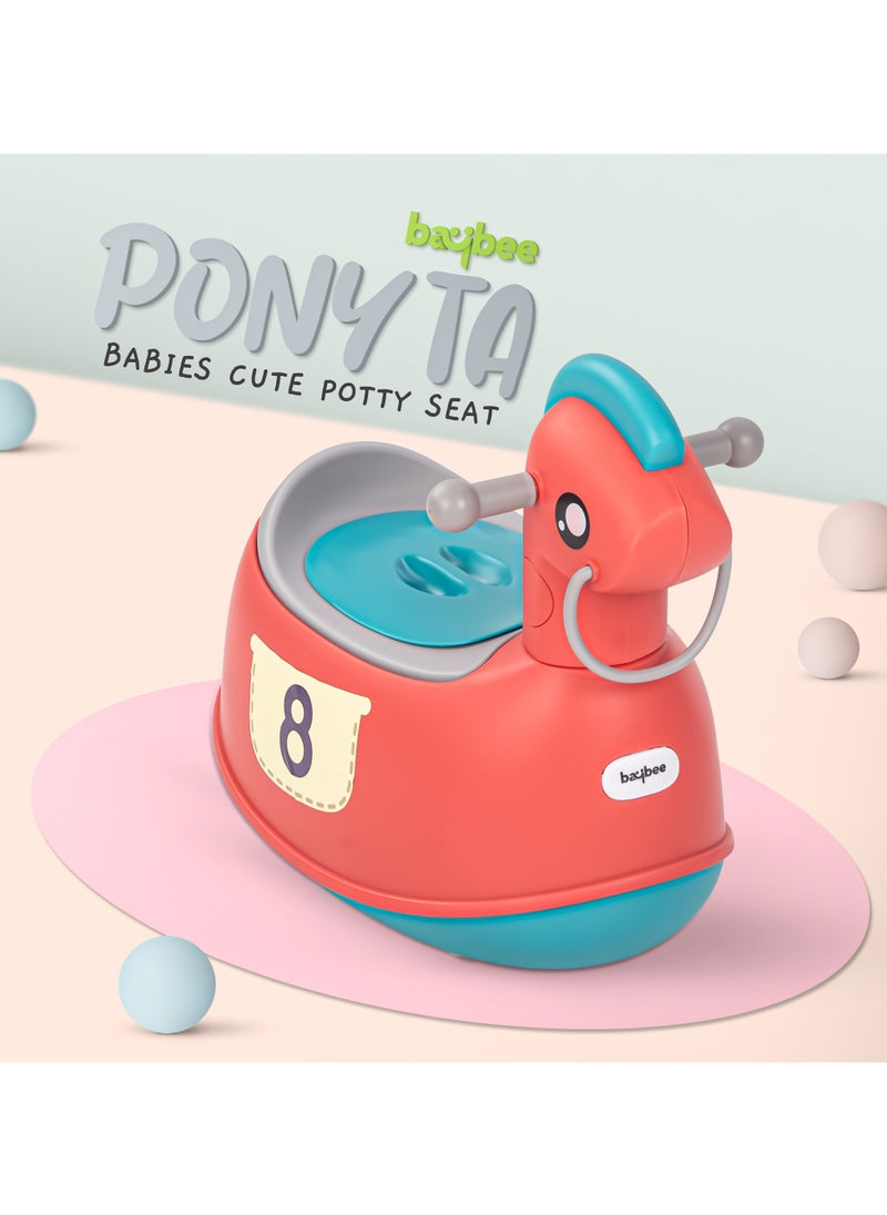 Ponyta Baby Potty Seat for Kids, Baby Potty Training Seat Chair with Cushion Seat, Closing Lid, Handle and Removable Bowl Toilet Seat for kids Baby Potty Seat for Baby Toddlers 0 to 5 Years Red