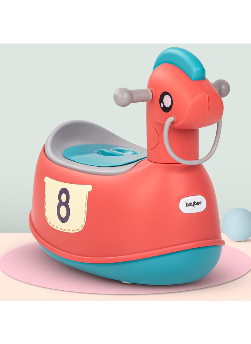 Ponyta Baby Potty Seat for Kids, Baby Potty Training Seat Chair with Cushion Seat, Closing Lid, Handle and Removable Bowl Toilet Seat for kids Baby Potty Seat for Baby Toddlers 0 to 5 Years Red