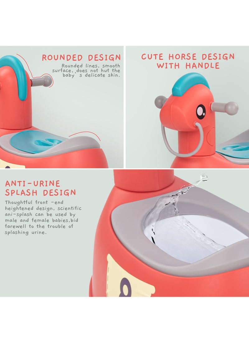 Ponyta Baby Potty Seat for Kids, Baby Potty Training Seat Chair with Cushion Seat, Closing Lid, Handle and Removable Bowl Toilet Seat for kids Baby Potty Seat for Baby Toddlers 0 to 5 Years Red