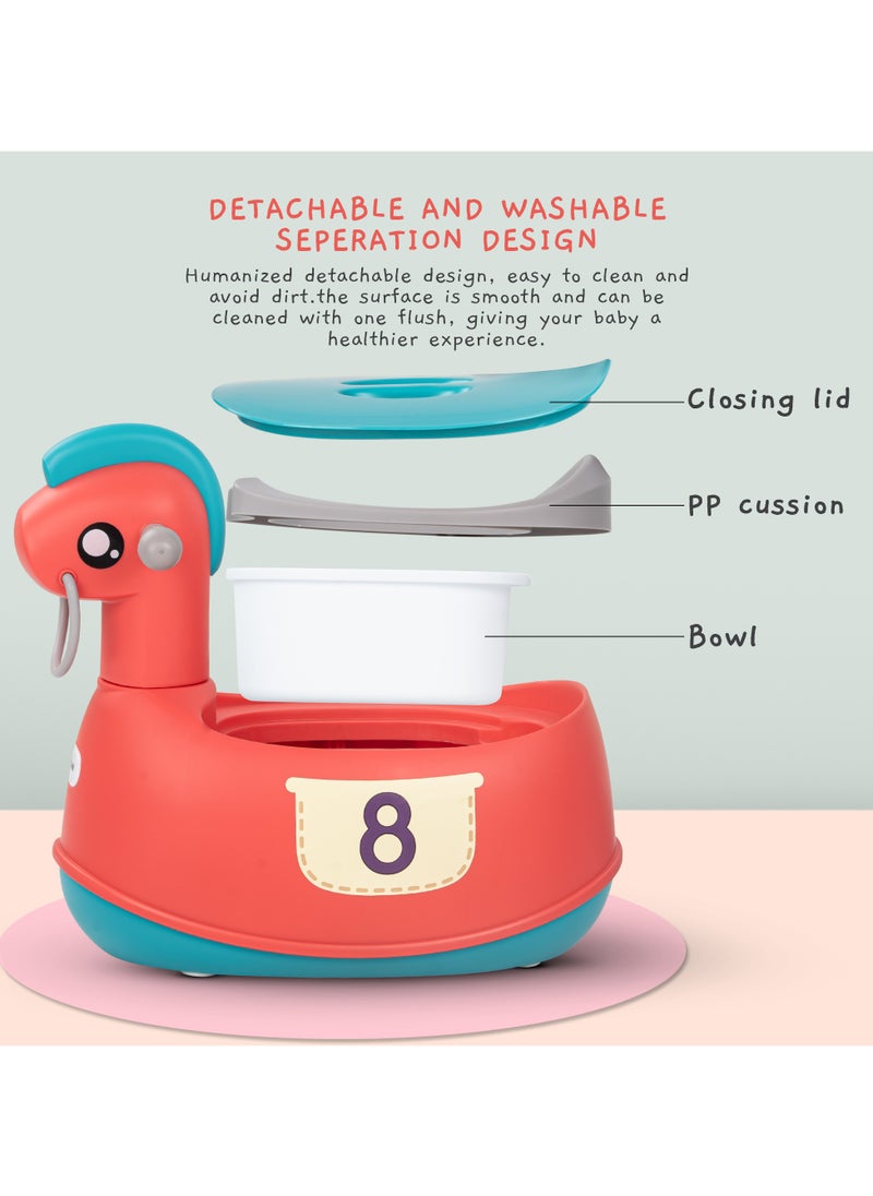 Ponyta Baby Potty Seat for Kids, Baby Potty Training Seat Chair with Cushion Seat, Closing Lid, Handle and Removable Bowl Toilet Seat for kids Baby Potty Seat for Baby Toddlers 0 to 5 Years Red