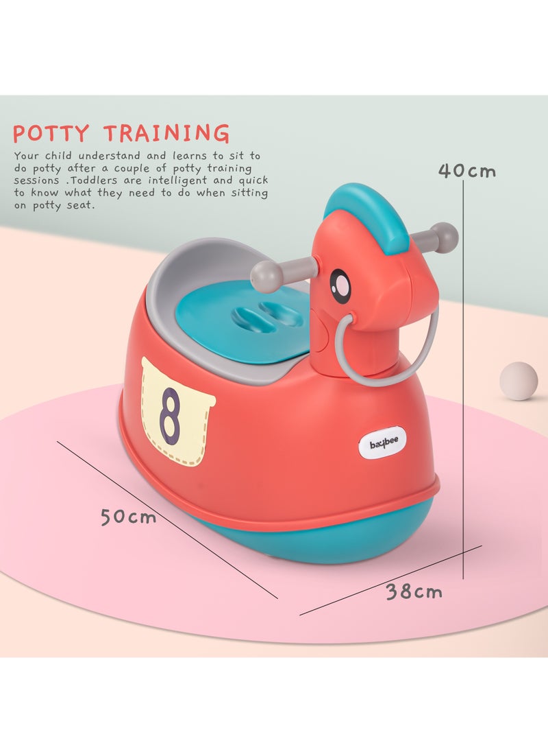 Ponyta Baby Potty Seat for Kids, Baby Potty Training Seat Chair with Cushion Seat, Closing Lid, Handle and Removable Bowl Toilet Seat for kids Baby Potty Seat for Baby Toddlers 0 to 5 Years Red