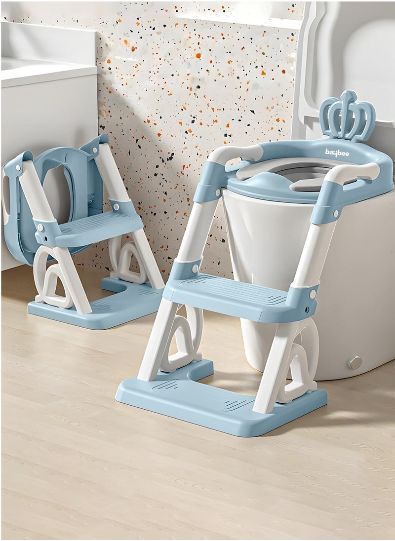 Royal Baby Potty Seat for Kids With Ladder For Western Toilets Kids Toilet Potty Training Seat For Baby With Handle Cushion Kids Potty Chair Kids Potty Seat For Baby Kids 1 To 10 Years Boy Girl Blue