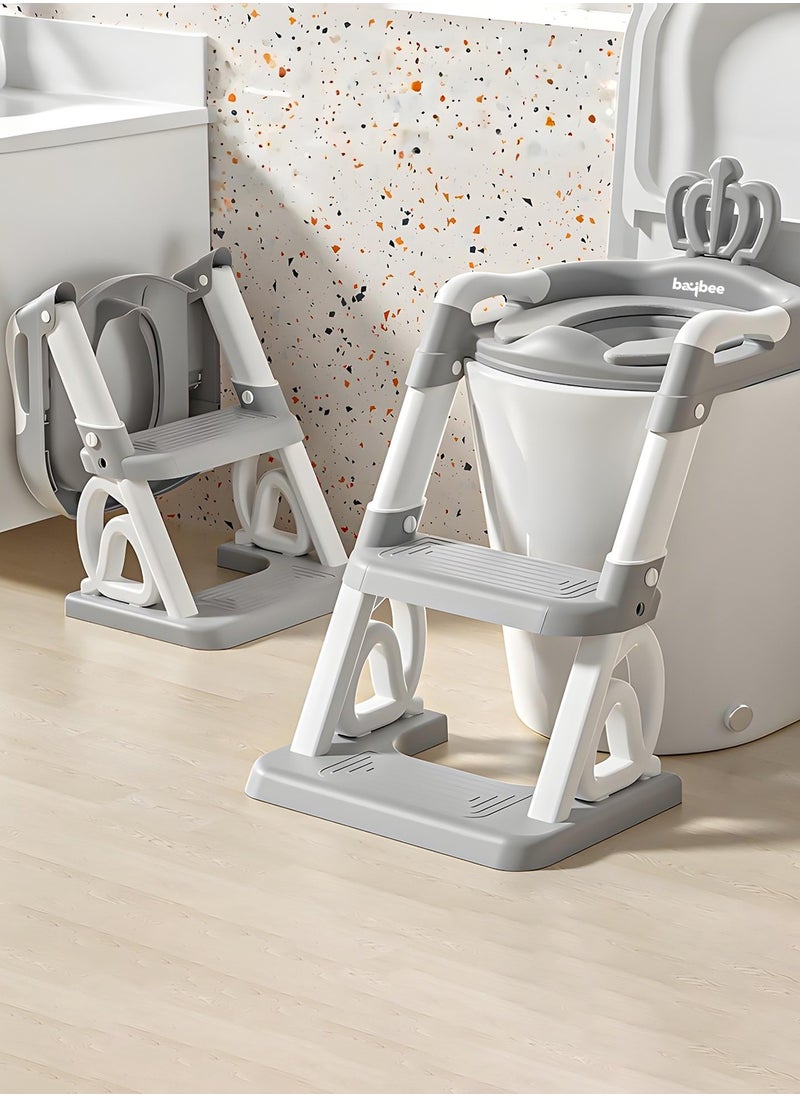 Royal Baby Potty Seat for Kids With Ladder For Western Toilets Kids Toilet Potty Training Seat For Baby With Handle Cushion Kids Potty Chair Kids Potty Seat For Baby Kids 1 To 10 Years Boy Girl Grey