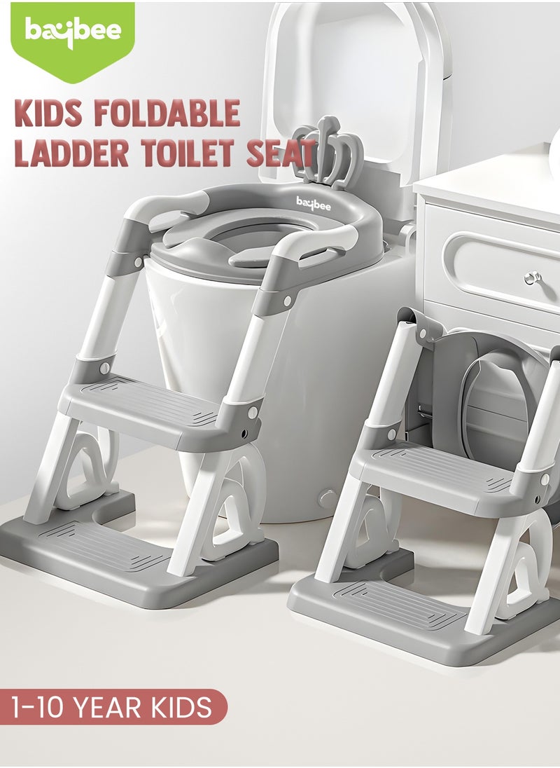 Royal Baby Potty Seat for Kids With Ladder For Western Toilets Kids Toilet Potty Training Seat For Baby With Handle Cushion Kids Potty Chair Kids Potty Seat For Baby Kids 1 To 10 Years Boy Girl Grey