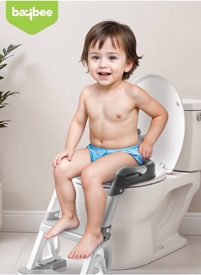 Royal Baby Potty Seat for Kids With Ladder For Western Toilets Kids Toilet Potty Training Seat For Baby With Handle Cushion Kids Potty Chair Kids Potty Seat For Baby Kids 1 To 10 Years Boy Girl Grey