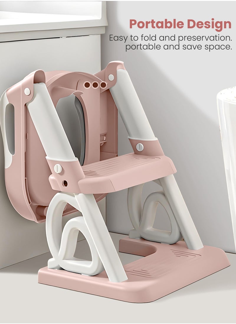 Royal Baby Potty Seat for Kids With Ladder For Western Toilets Kids Toilet Potty Training Seat For Baby With Handle Cushion Kids Potty Chair Kids Potty Seat For Baby Kids 1 To 10 Years Boy Girl Pink