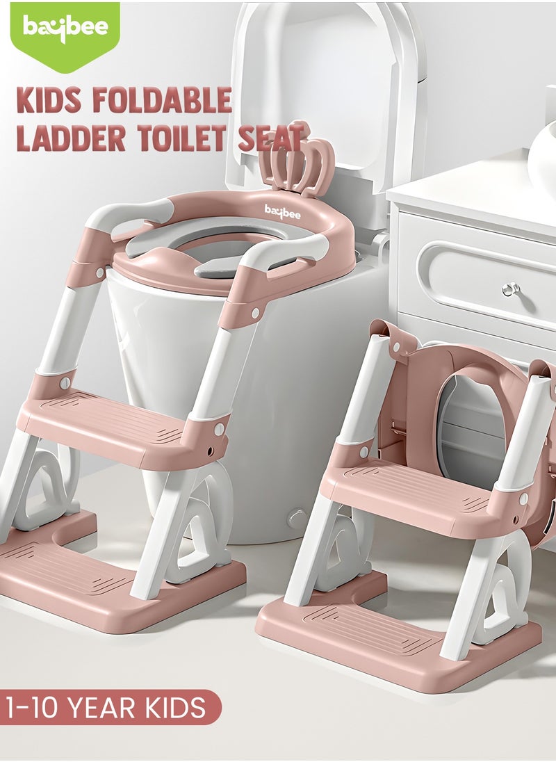 Royal Baby Potty Seat for Kids With Ladder For Western Toilets Kids Toilet Potty Training Seat For Baby With Handle Cushion Kids Potty Chair Kids Potty Seat For Baby Kids 1 To 10 Years Boy Girl Pink