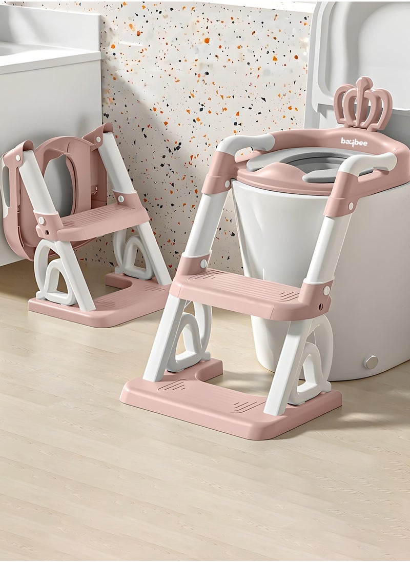 Royal Baby Potty Seat for Kids With Ladder For Western Toilets Kids Toilet Potty Training Seat For Baby With Handle Cushion Kids Potty Chair Kids Potty Seat For Baby Kids 1 To 10 Years Boy Girl Pink