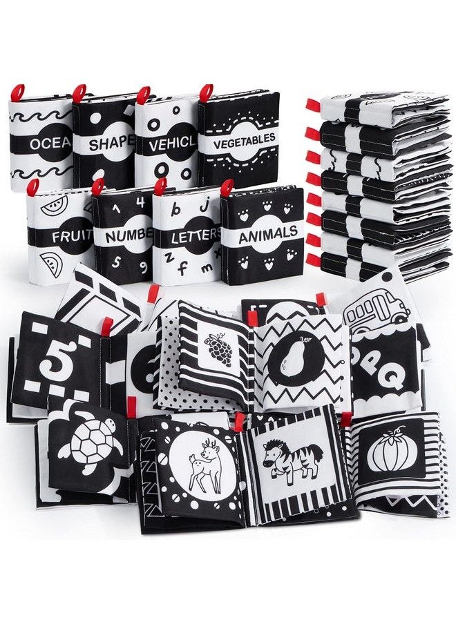 8Pcs Baby Soft Books Black And White High Contrast Crinkly Cloth Infant Books Nontoxic Fabric Waterproof Newborn Toys Toddler Educational Learning Toys Perfect For Baby Shower Birthday Gifts