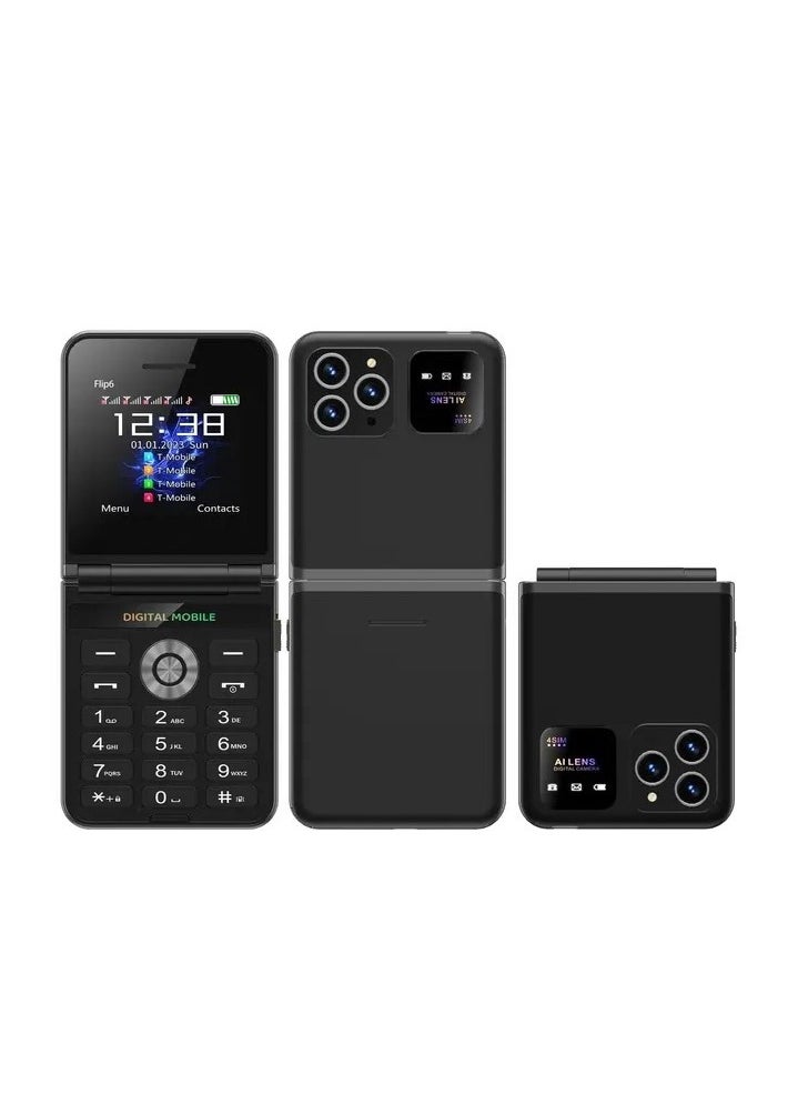 New 4 SIM Flip Mobile Phone, 2G GSM Unlocked Cellphone with Call Recording, Speed Dial, FM Radio, Magic Voice, Type-C Charging, 180° Fold Design, Torch Light -Black