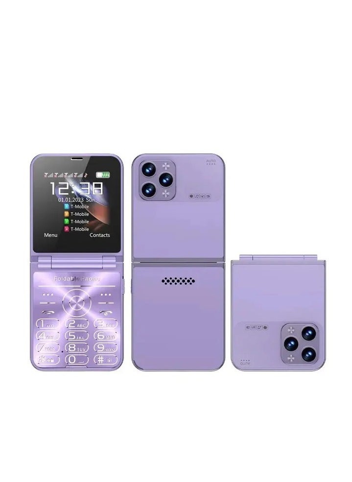 4 SIM Card Flip Mobile Phone, 2G GSM Cell Phone with Call Recording, Speed Dial, FM Radio, Magic Voice, Torch, Type-C Charging | 180° Foldable Cellphone for Elderly & Travelers Purple