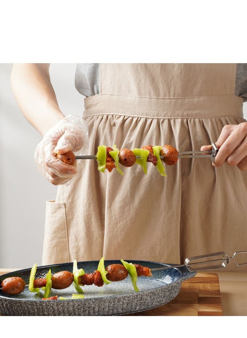 Skewers for Grilling Double Pronged BBQ with Push Bar Shish Kebab Stainless Steel Skewer Sticks Camping or family Reusable 6 Pack