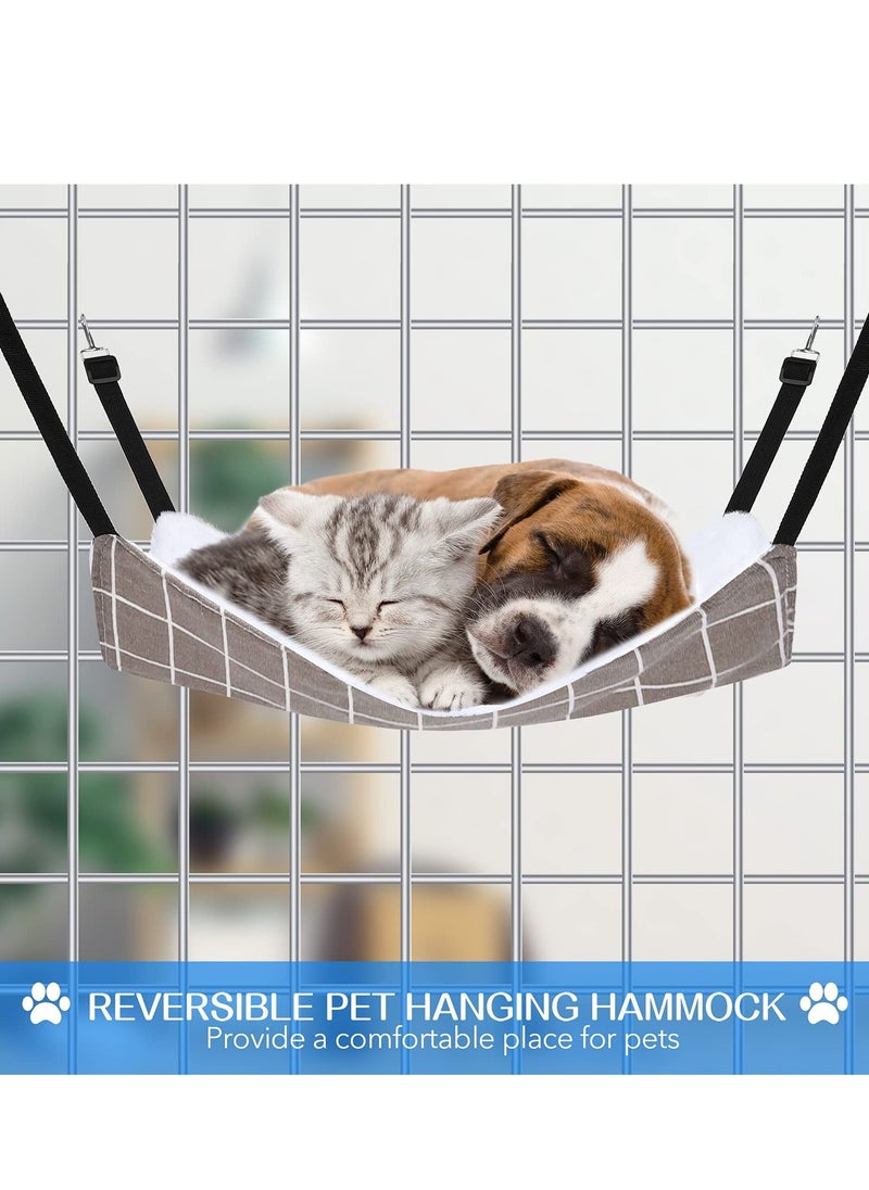 Reversible Cat Hanging Hammock, 3 Pack Soft Breathable Pet Cage Hammock with Adjustable Straps and Metal Hooks, Double-Sided Hanging Bed for Cats Small Dogs Rabbits (23.6 x 20 Inches)