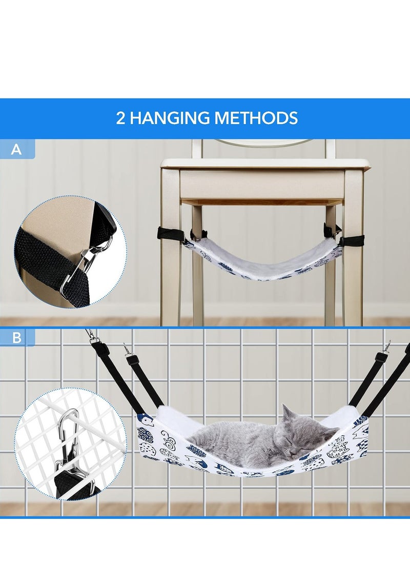 Reversible Cat Hanging Hammock, 3 Pack Soft Breathable Pet Cage Hammock with Adjustable Straps and Metal Hooks, Double-Sided Hanging Bed for Cats Small Dogs Rabbits (23.6 x 20 Inches)