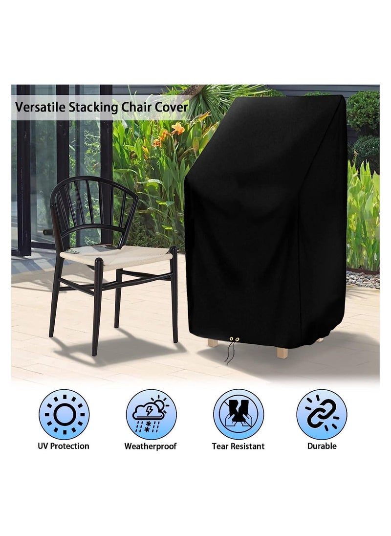 Black Waterproof Garden Chair Covers, Patio Stacking Chair Cover Oxford Cloth Material, Windproof Chair Covers with Adjustable Cord 65 x 65 x 120/ 80cm