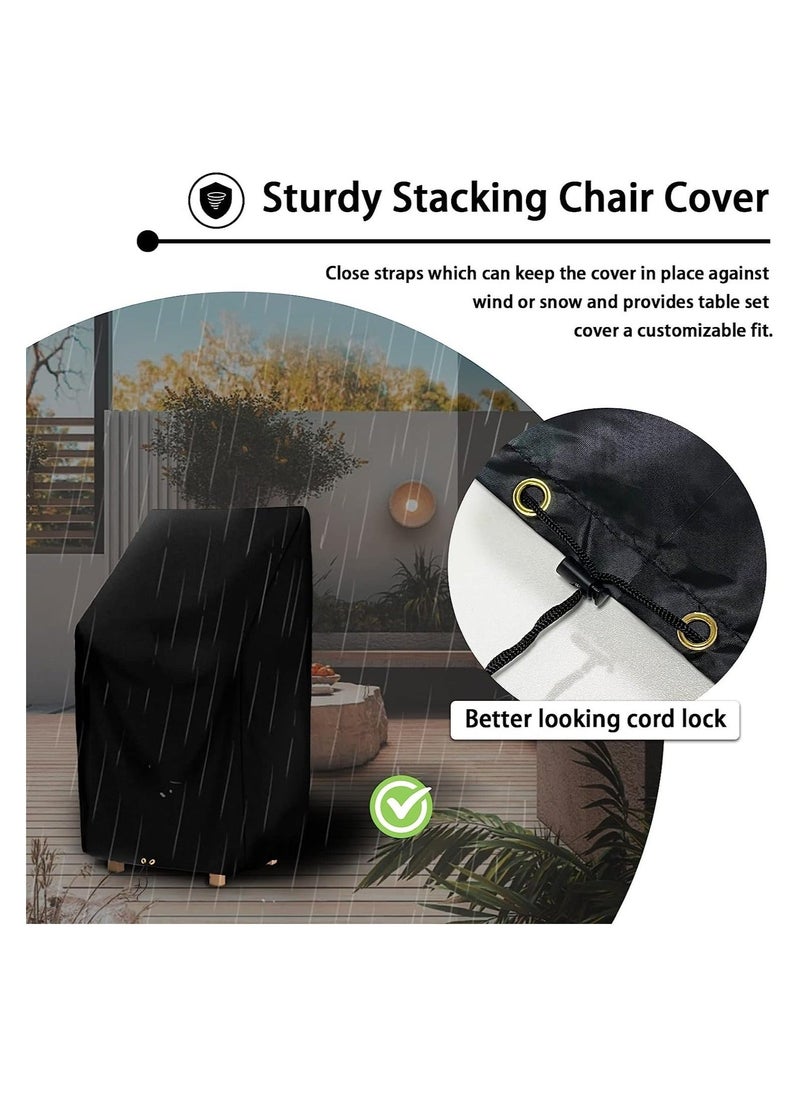 Black Waterproof Garden Chair Covers, Patio Stacking Chair Cover Oxford Cloth Material, Windproof Chair Covers with Adjustable Cord 65 x 65 x 120/ 80cm