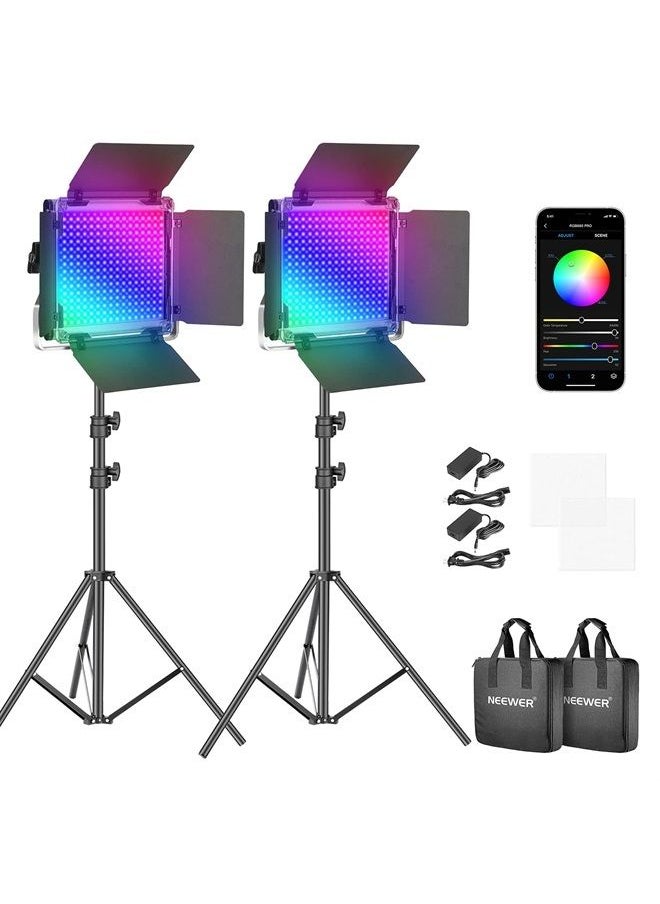 2 Packs 660 PRO RGB LED Video Light with App Control Stand Kit, 360° Full Color, 50W Dimmable Bi-Color 3200K~5600K Video Lighting CRI 97+ for Gaming/Streaming/Zoom/YouTube/Webex/Photography