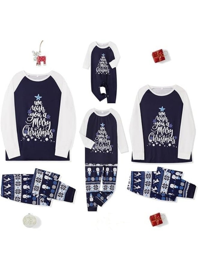 Matching Family Pajamas Sets Holiday Long Sleeve Festival Pajamas Round Neck Print Xmas Pjs Matching Set Casual Soft Home Sleepwear Loungewear