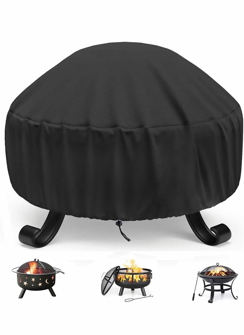 Fire Pit Cover Round for 56-86 cm, 420D Heavy Duty Outdoor Full Coverage Patio Fireplace Cover, Waterproof, Dustproof and Anti UV, Fit All Seasons(80 x 40cm, Black)