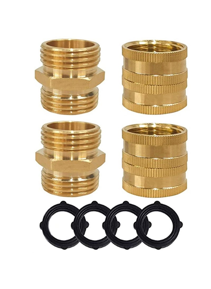 Garden Hose Adapter, 3/4 Inch Solid Brass Hose Connectors Adapters, Male to Male, Female to Female, 4-Pack with Extra 4 Washers