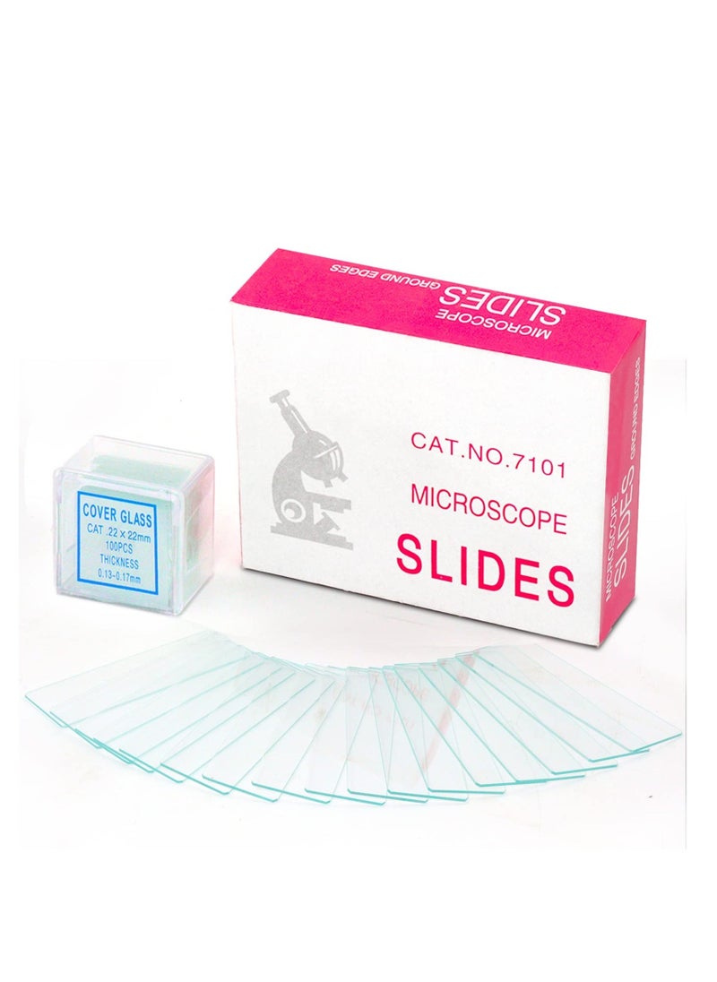 300 Pack Microscope Slides Coverslips, Glass Prepared Slides for Microscope Accessories, 200 Slides, 100 Coverslips, for Microscopy Experiments and Analysis, Suitable for Most Microscopes