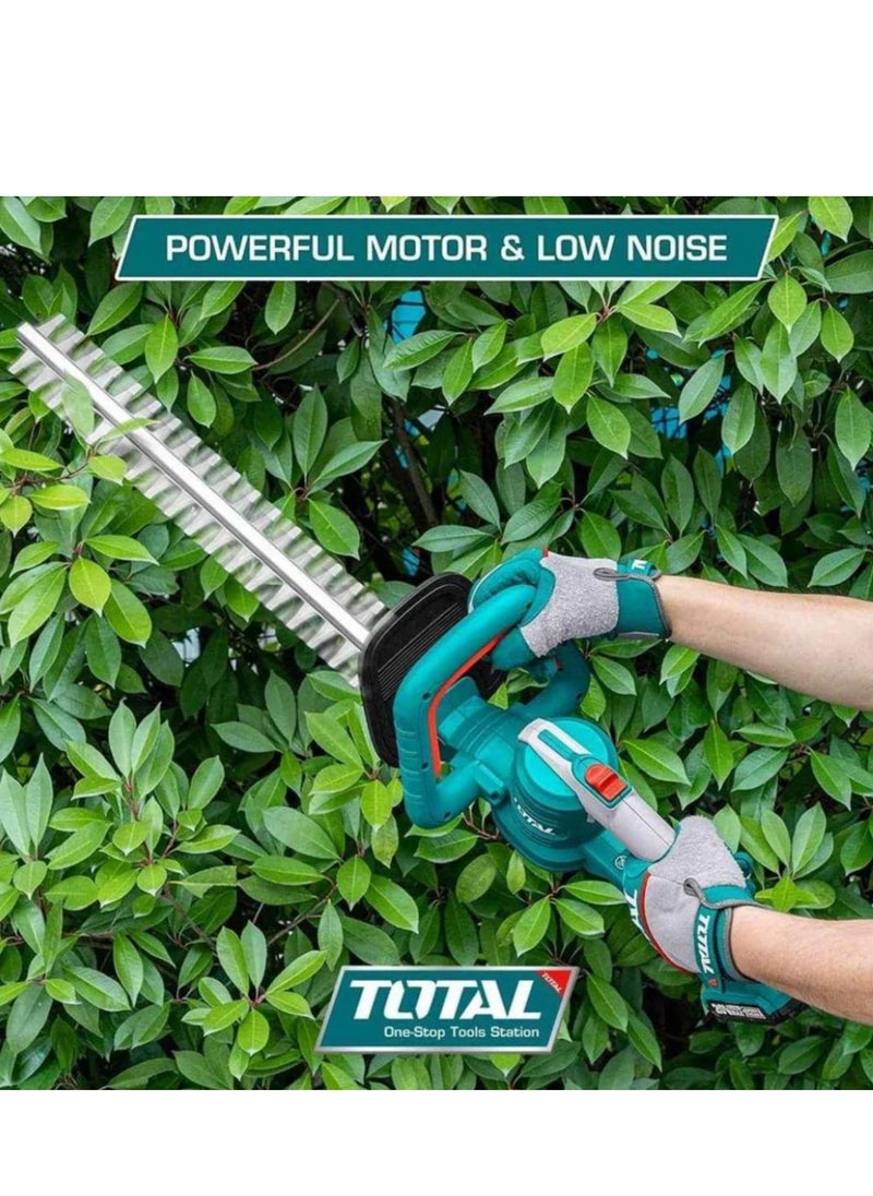 Super Total 20V Lithium-Ion Cordless Hedge Trimmer with 460mm Blade - Includes Safety Goggles, Gloves, with Rechargeable Battery & Charger for Effortless Hedge Clipping, Grass Trimming, Pristine Landscaping and Easy Yard Maintenance
