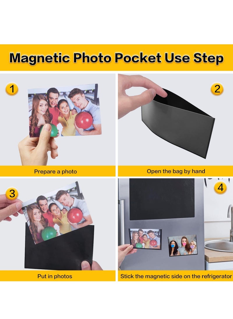 Magnetic Picture Frames for Refrigerator - 4x6 Inches of Black Magnetic Photo Frames with the Plastic Sleeves, Pockets for Your Pictures, Use it on a Fridge, Locker, Cabinet or Dishwasher (15 Units)