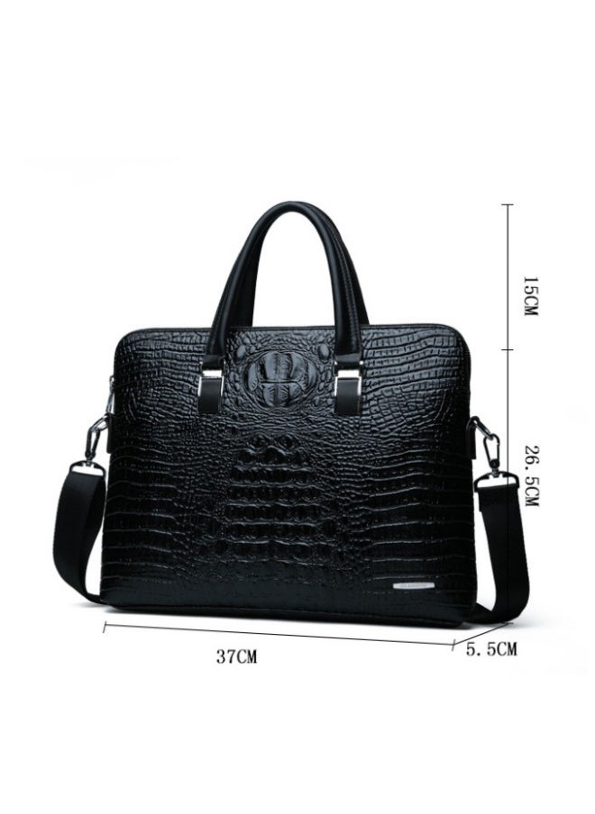 Men's Fashion New Crocodile Pattern Handbag, Business Briefcase, Office Bag, Shoulder bag, Laptop Bag, PU Multi-pocket Computer Bag, Crossbody Bag, Messenger Bag(Black）