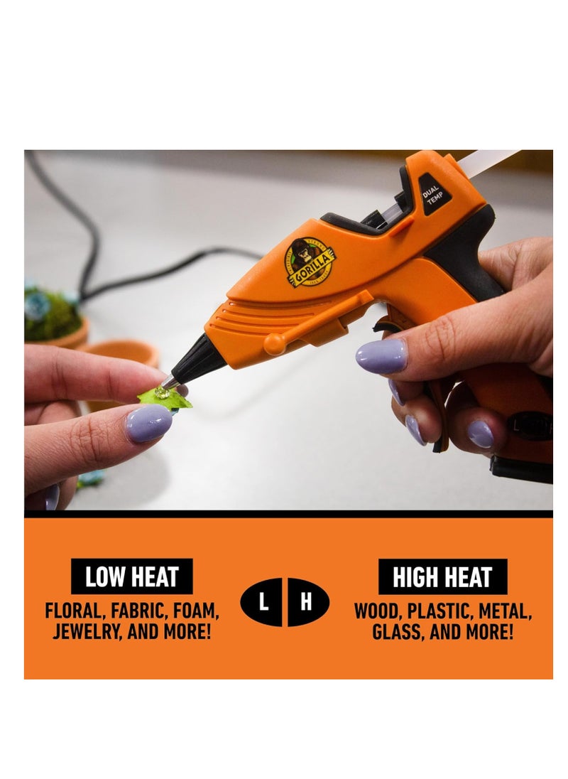 Gorilla Dual Temp Mini Hot Glue Gun Kit with 75 Hot Glue Sticks, Precision Nozzle, and Easy Squeeze Trigger, for DIY, Craft, Repairs, and More, Orange (Combo Pack:1 Mini Gun, 75 Glue Sticks)