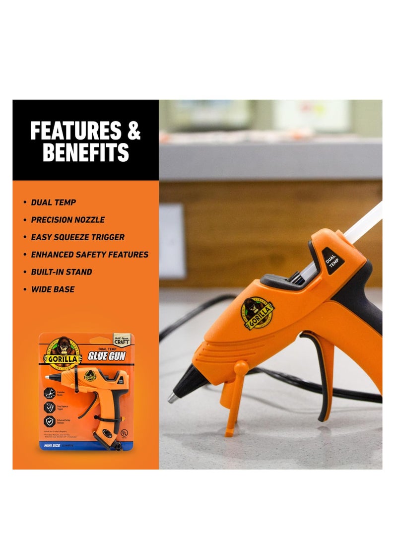 Gorilla Dual Temp Mini Hot Glue Gun Kit with 75 Hot Glue Sticks, Precision Nozzle, and Easy Squeeze Trigger, for DIY, Craft, Repairs, and More, Orange (Combo Pack:1 Mini Gun, 75 Glue Sticks)