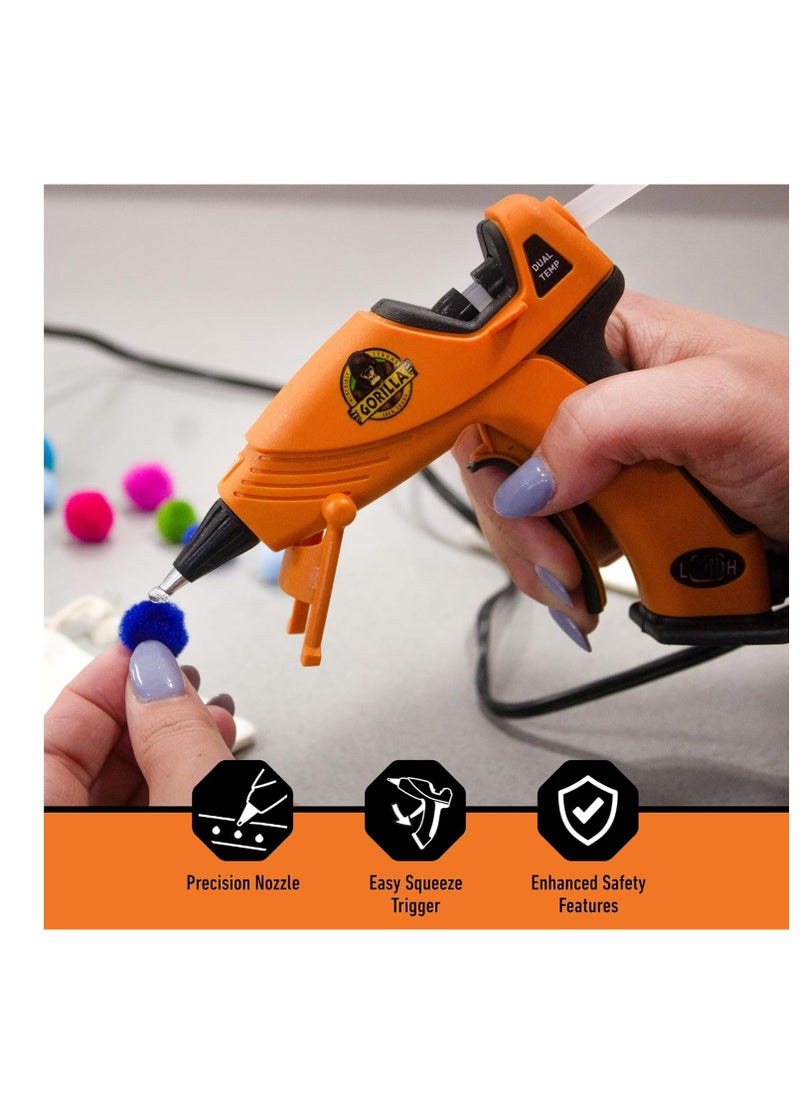 Gorilla Dual Temp Mini Hot Glue Gun Kit with 75 Hot Glue Sticks, Precision Nozzle, and Easy Squeeze Trigger, for DIY, Craft, Repairs, and More, Orange (Combo Pack:1 Mini Gun, 75 Glue Sticks)