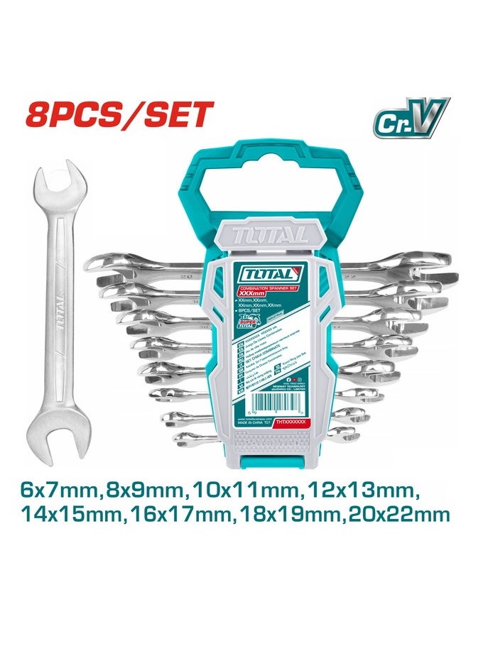 Total 8-Piece Double-Sided Open End Spanner Set (6-22mm) - Premium Quality Wrench Set for Mechanics and DIY Projects