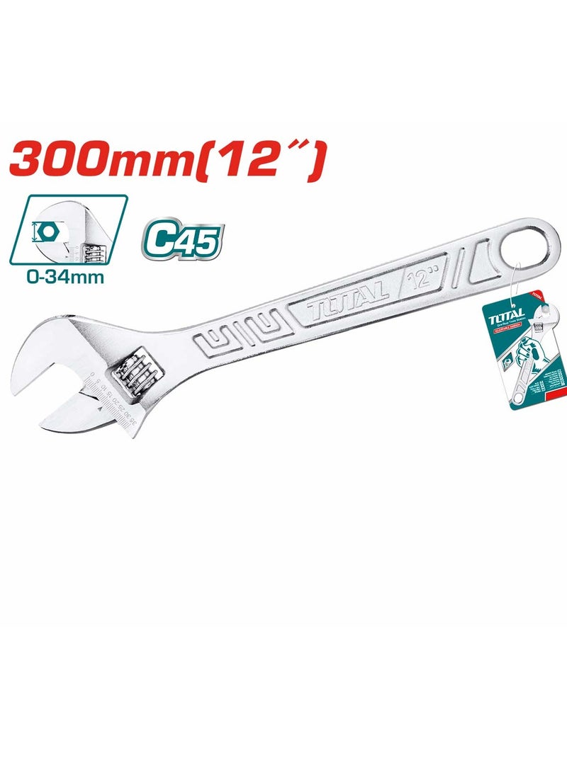 Total 12-Inch Adjustable Wrench - Heavy-Duty Tool for Fastening and Loosening (0-40mm Jaw Capacity)