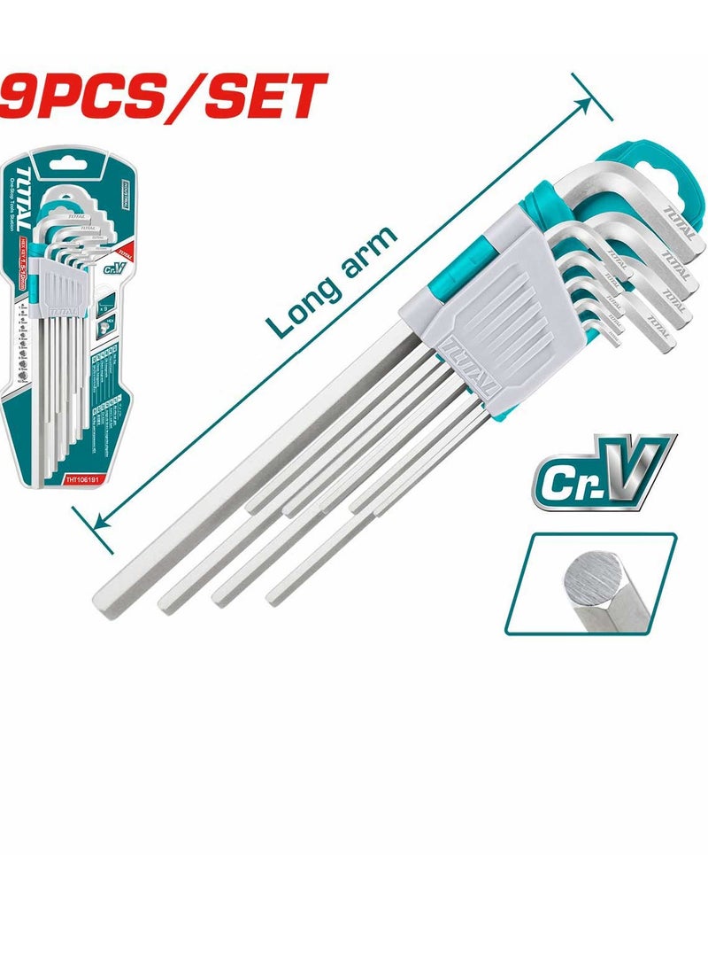 Total Cr-V Hex Key 9PCS Set - Durable S2 Long Arm Tools Wrench Set for Precision Fastening and for Bicycles Motorcycle Repair, Furniture Assembly, Home Maintenance DIY