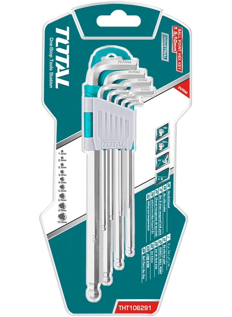 Total Ball Point Hex Key Set - 9PCS S2 Long Arm Tools for Precision Fastening and Easy Access For Basic Home Repair And General Applications