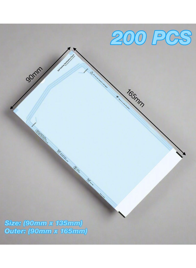 200Pcs | Self-Sealing Sterilization Pouches | Medical Grade Paper & Autoclavable Film | Steam & EO Compatible | Ideal for Dental, Medical, and Laboratory Use